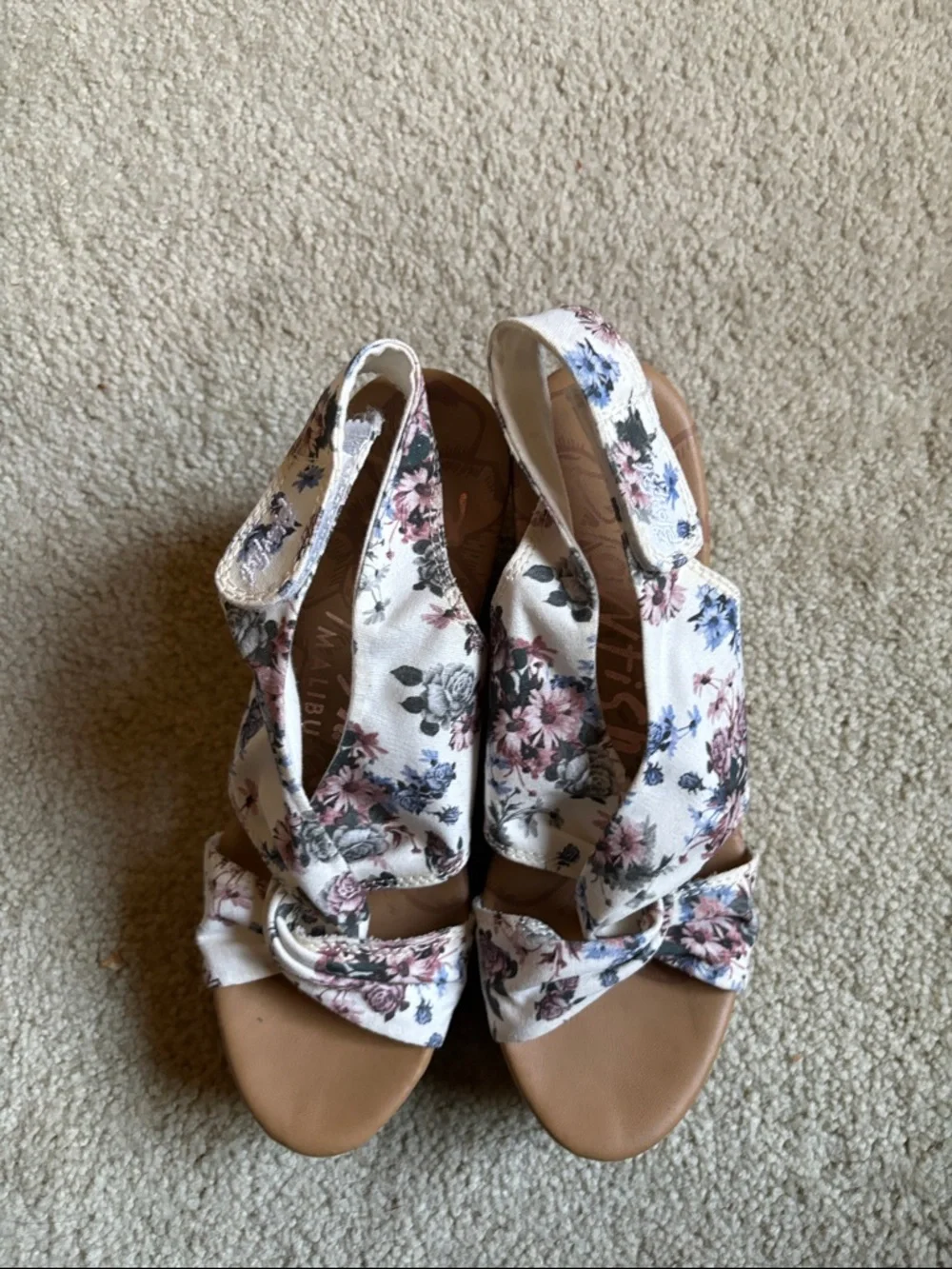 Floral Knot Cork Wedge Sandals - White Floral
